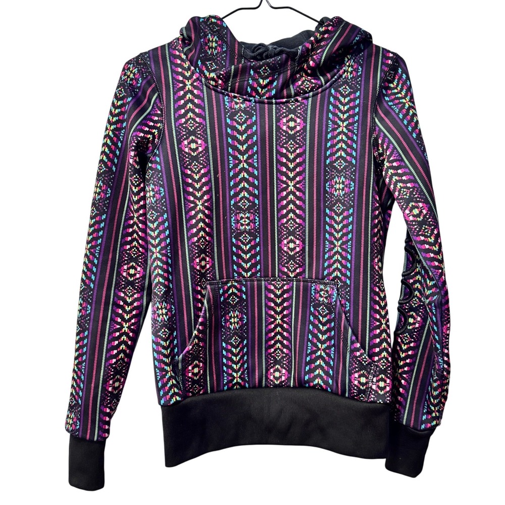 Billabong Womens XS Hoodie Hooded Sweatshirt Aztec Print Black Pink Purple